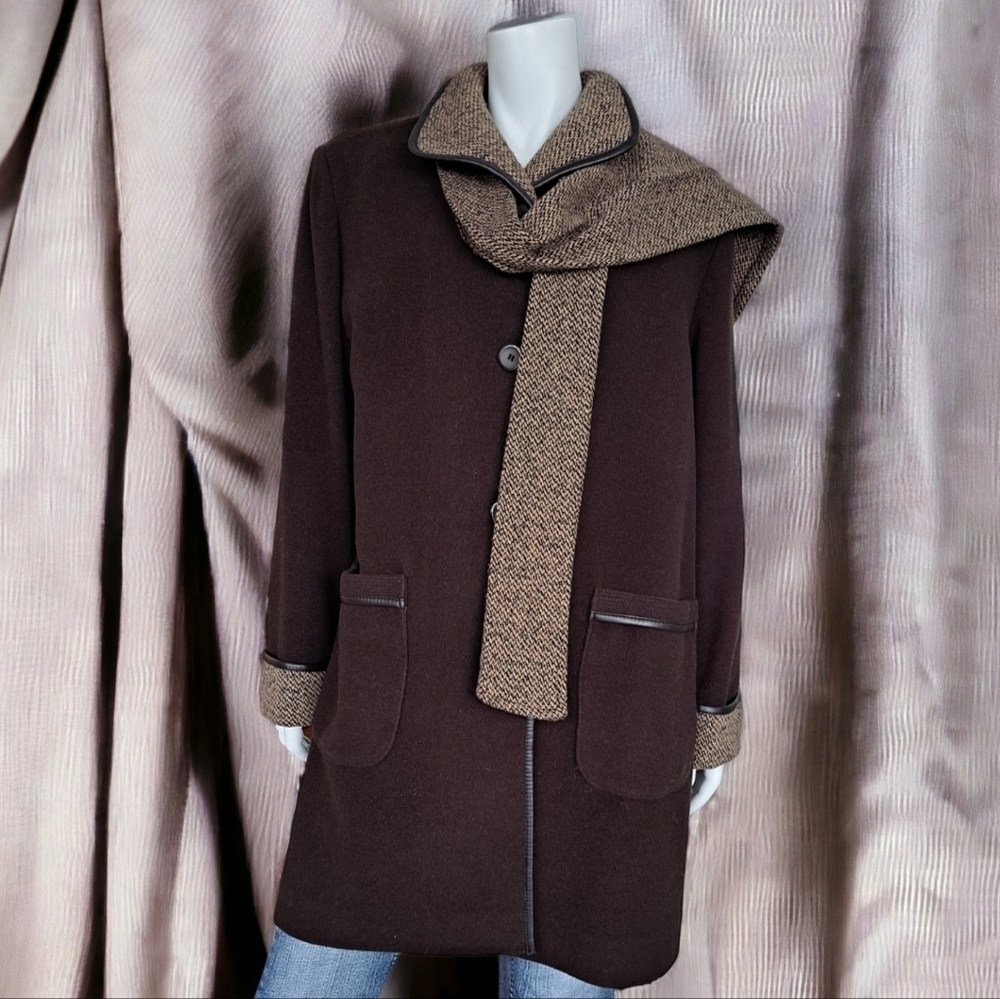 Vintage Fen-nelli Wool Cashmere Long Cardigan Coat Sweater Jacket Scarf